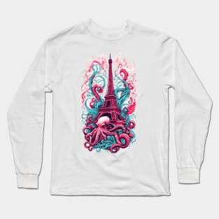 Giant Octopus Wrath on Eifel Tower Long Sleeve T-Shirt